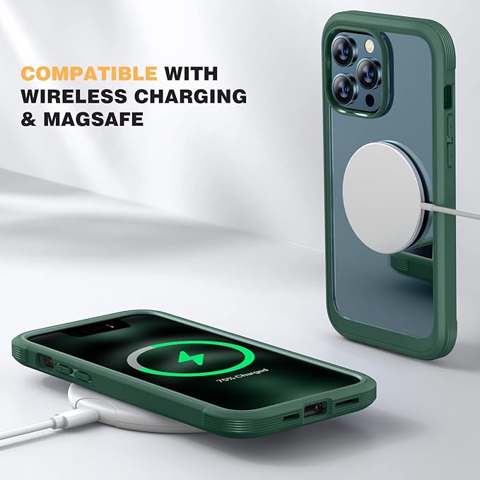 Miracase Designed for iPhone 12 Pro Max Case, Full Body Rugged Case with Built-in Touch Sensitive Anti-Scratch Screen Protector, Soft TPU Case Compatible with iPhone 12 Pro Max 6.7", Dark Green