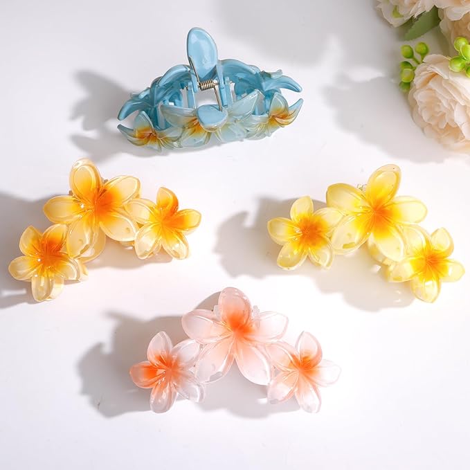 4PCS Cute Large Hair Clips for Thick Hair, Strong Hold Flower Beach Hair Accessories for Women and Girls (Colorful)