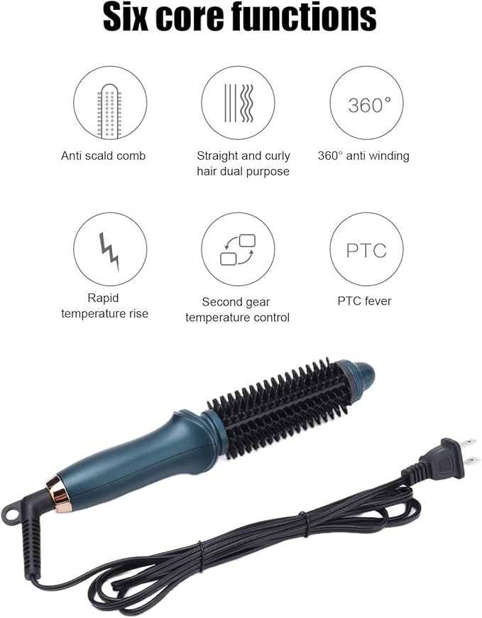 2 In 1 Curling Brush Straight Curly, Curling Iron Hair Dual Purpose Green Portable Thermostatic Electric Hair Brush US Plug 110V