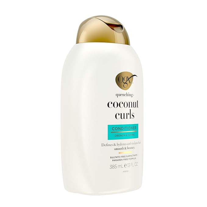 OGX Quenching + Coconut Curls Curl-Defining Conditioner, Nourishing Curly Hair Conditioner with Coconut /Citrus Oil & Honey, Paraben-Free with Sulfate-Free Surfactants, 13oz