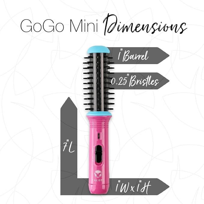 CALISTA GoGo Mini Heated Round Brush | Curl, Touch-Up, De-Frizz, and Style Hair with the Mini 7” Styling Tool | Heats to 365°F | Perfectly Designed Travel Tool | Dual Voltage (Peachy Pink)