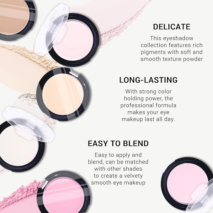 Monochrome Matte Eye Shadow Palette,Pearl Pink Neutral Nude Matte Pressed Powder Single Eyeshadow,Highly Pigmented Natural Long Lasting Naturing-Looking Eyeshadow,Talc,Paraben Vegan & Cruelty Free