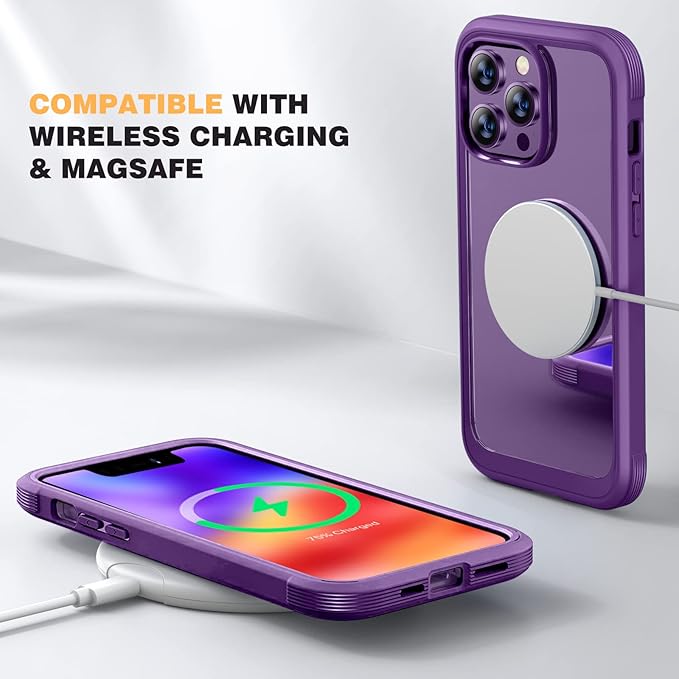 Miracase Designed for iPhone 12 Pro Max Case, Full Body Rugged Case with Built-in Touch Sensitive Anti-Scratch Screen Protector, Soft TPU Case Compatible with iPhone 12 Pro Max 6.7", Purple