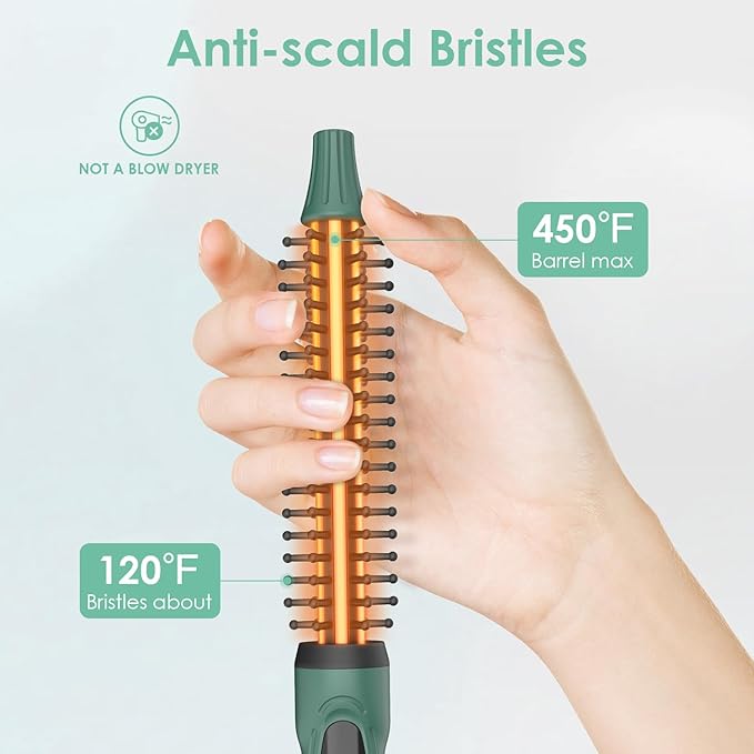 Mini Thermal Round Brush, 0.35 Inch Barrel Volume Heat Styling Brush for Men and Women Short Thin Curly Straight Hair, Heated Curling Iron,12 Temperature Setting (0.95 Inch with Bristles)