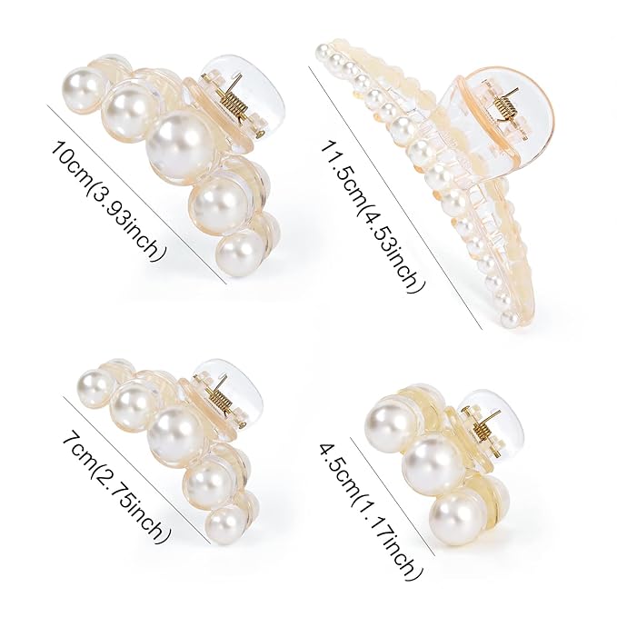 Mehayi 4 PCS Large Pearl Hair Claw Clips for Women Girls, Hair Barrette Clamps for Thick Thin Hair, Fashion Hair Accessories Headwear Styling Tools for Party Wedding