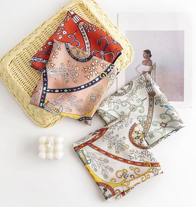 MINIDORA Satin Scarves for Women 27.5 × 27.5 inches Medium Square Elegant Silk Feeling Head Scarf