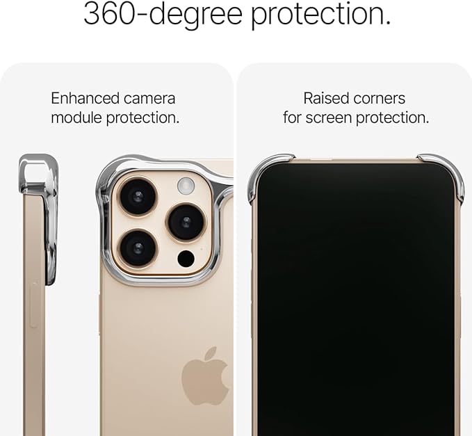 Arc Pulse Compatible with iPhone 16 Pro Phone Case (2024), Minimalist Protective Shock Absorption Aerospace Grade Aluminum Shells + Elastomer Inlays Easy Fit 6.3 inch (Aluminum Polished Silver)