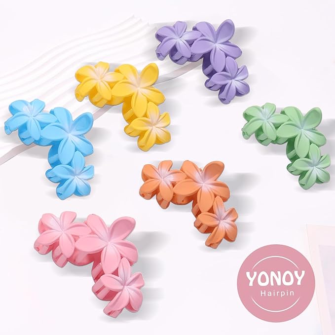 6Pcs Flower Hair Clips for Women,Non-Slip Matte Flower Hair Clips for Women,Hawaiian Clip Large Plumeria Hair Clip Banana Cute Clip Beach Hair Accessories (Frosted gradient color)