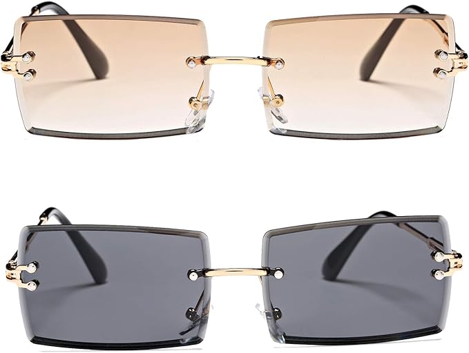 Rectangle Sunglasses for Men/Women Small Rimless Square Shade Eyewear