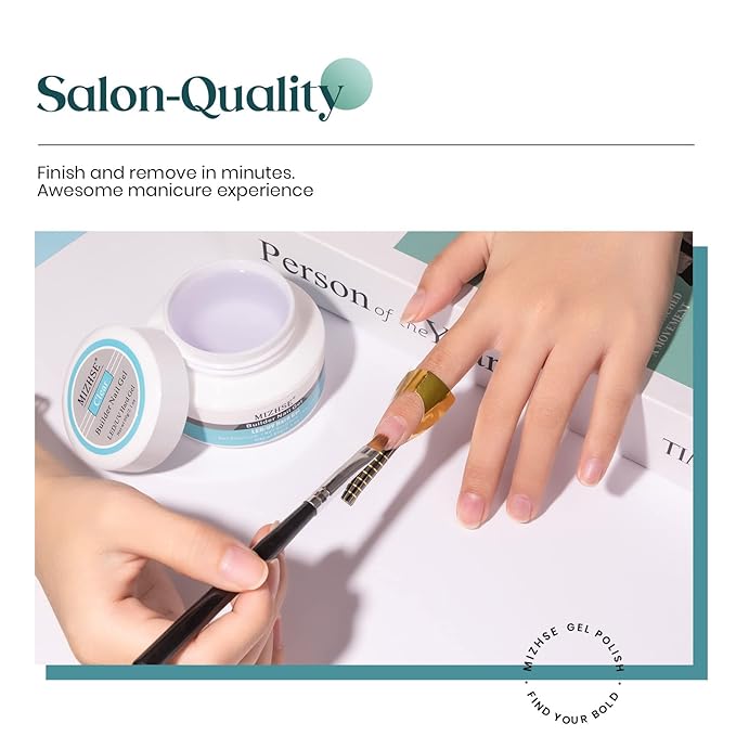 MIZHSE Builder Gel For Nails - 60g Clear Hard Gel For Extension, Strengthen, Art Manicure Kit With 100pcs Forms And Brush