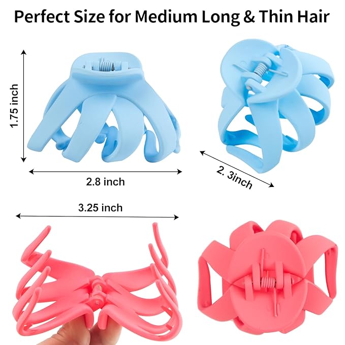 2.8 Medium Matte Hair Claw Clips for Thin Hair, 90' Strong Hold Non-slip Neutral Octopus Jumbo Hair Accessories for Women and Girls (Shiny)