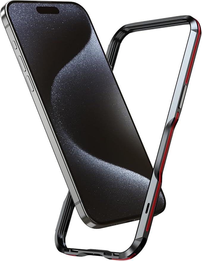 HENGHUI Aluminum Bumpers for iPhone 15 Pro Bumper Case with Strap Hole Metal Frame Bumper Cover Shock Absorbent Slim Cool Design (Silver)