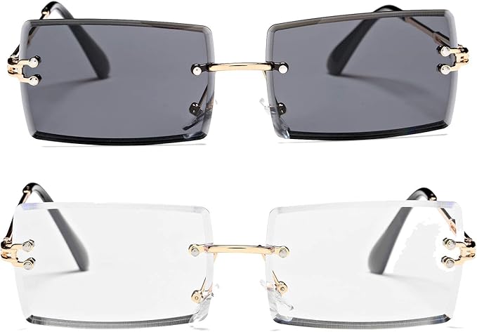 Rectangle Sunglasses for Men/Women Small Rimless Square Shade Eyewear