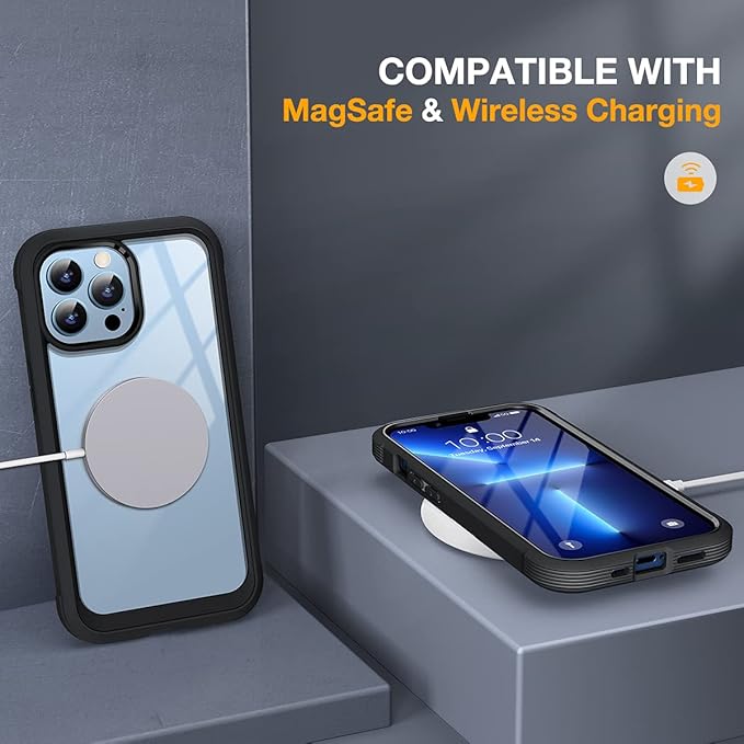 Miracase Glass Case for iPhone 13 Pro Max 6.7 inch, 2023 Upgrade Full-Body Clear Bumper Case with Built-in 9H Tempered Glass Screen Protector for iPhone 13 Pro Max, Black