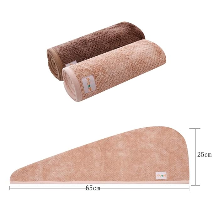 2 Pack Hair Drying Towels, Hair Wrap Towels, Absorbent Microfiber Hair Towel Turban with Button Design to Dry Hair Quickly(Coffee& Pink)