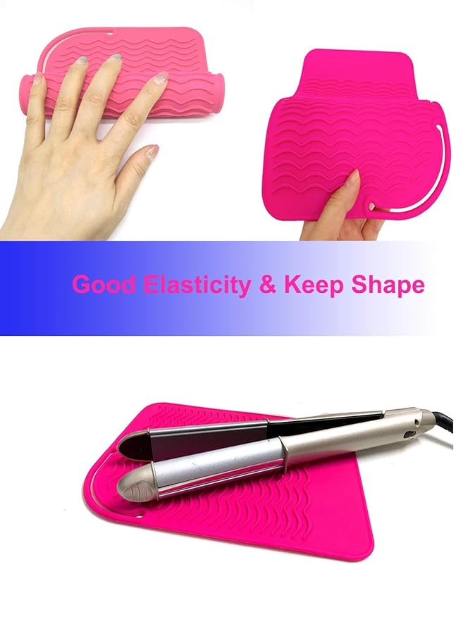 Heat Resistant Mat for Curling Iron, Flat Irons and Hair Straightener Hair Styling Tools 9" x 6.5", Food Grade Silicone, Pink