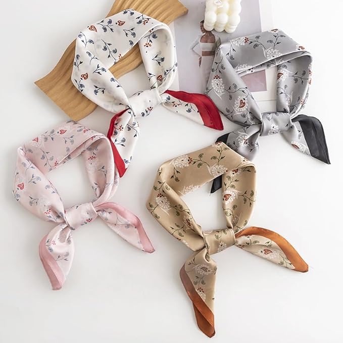 MINIDORA Satin Scarves for Women 27.5 × 27.5 inches Medium Square Elegant Silk Feeling Head Scarf