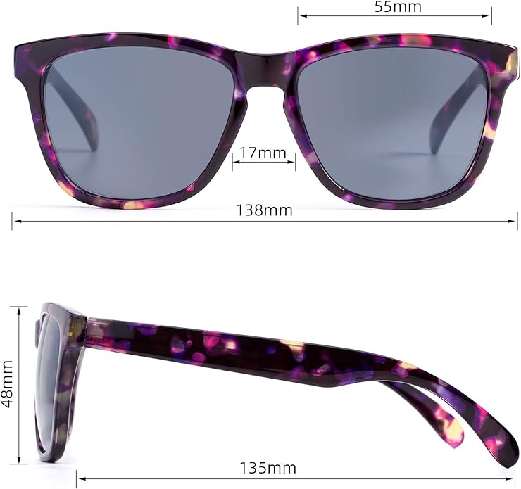 COLOSSEIN Sunglasses Womens,Classic Square Frame UV400 Mirrored Lens,Sunglasses Fit For Beach,Vacation,Driving