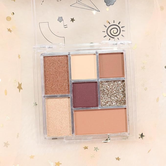 Seven Color Matte Shimmer Eyeshadow Makeup Palette, Nude Brown & Purple 7 Color Series Silky Pressed Powder Eyeshadow, Daily Makeup Eye shadow Box, Easy to Carry, Vegan & Cruelty-Free, 0.25 Oz, 04#