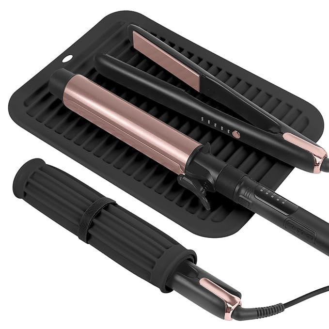 Large Silicone Heat Resistant Mat, Professional Hot Hair Tools Mat for Curling Iron, Flat Iron, Hair Straightener, Portable Hot Pad Cover with Velcro for Travel Home Salon(11.8" x 9.0")