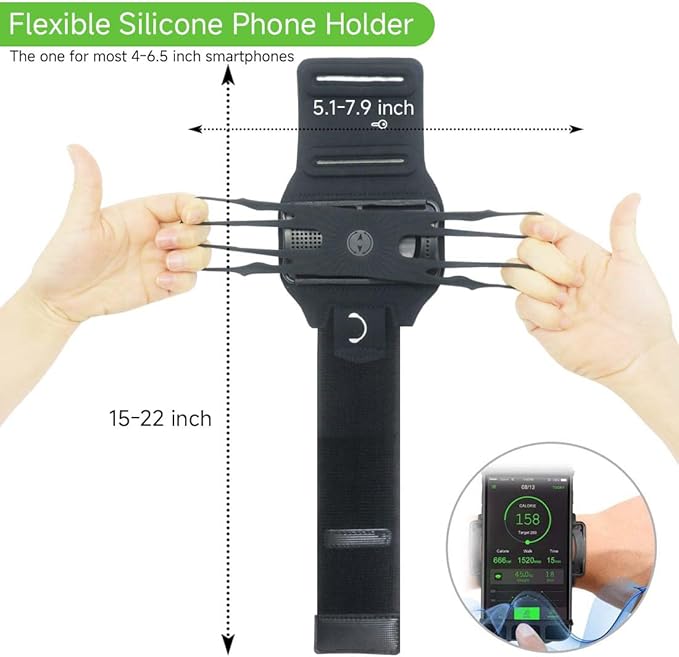 Wristband Phone Holder,HCcolo 360°Rotatable Universal Sports Wristband for iPhone X/8 Plus/8/7/6s,Galaxy S9 Plus/S9/S8 & Other 4”-6.5”Smartphone,Running Armband for Hiking Biking Walking (Wrist)