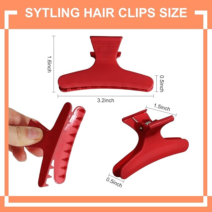 Ondder Red Butterfly Hair Clips for Styling Sectioning Pro Salon Butterfly Plastic Claw Clips Hair Styling Clip Barber Clips for Cutting, Coloring Hair, Hair Accessories for Women Girls