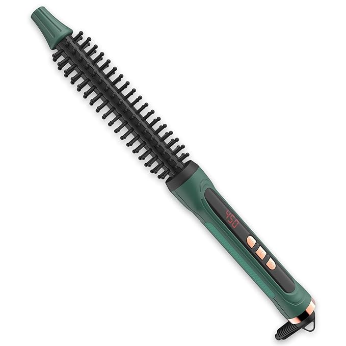 Mini Thermal Round Brush, 0.35 Inch Barrel Volume Heat Styling Brush for Men and Women Short Thin Curly Straight Hair, Heated Curling Iron,12 Temperature Setting (0.95 Inch with Bristles)