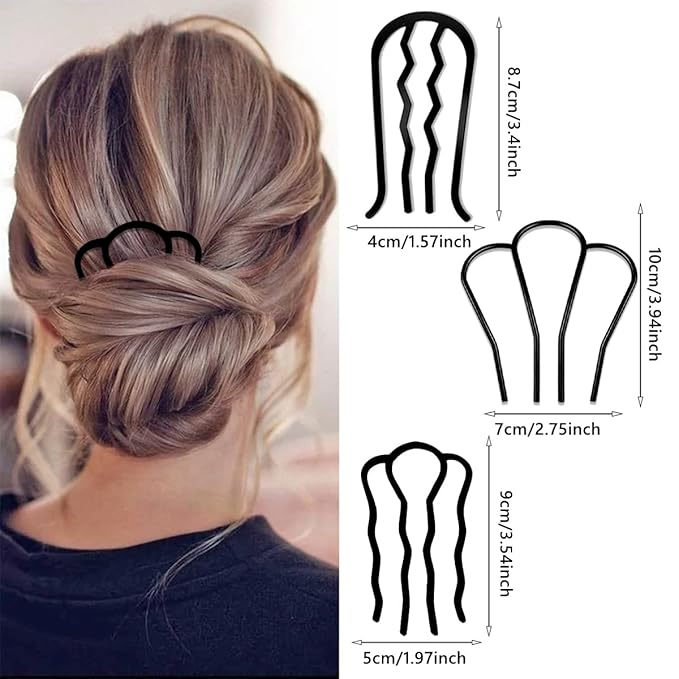 6 Piece Metal Hair Side Combs & Forks, U Shape for Vintage Updo Bun Hairstyles, Hair Accessories (4 Styles)