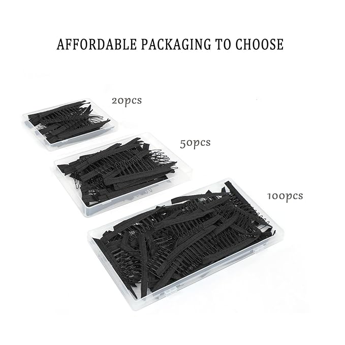 100 Pieces Wig Combs, 7-teeth Wig Clips to Secure Wig, Wig Accessories Tools For Making Wig Caps, Black (100 Pcs)