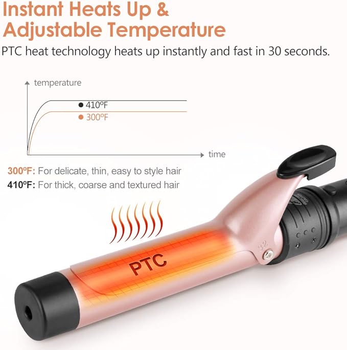 6-in-1 Curling Iron, Professional Instant Heat Up Hair Curling Wand Set with 6 Interchangeable Ceramic Barrels (0.35'' to 1.25'') and 2 Temperature Adjustments, Heat Protective Glove & 2 Clips