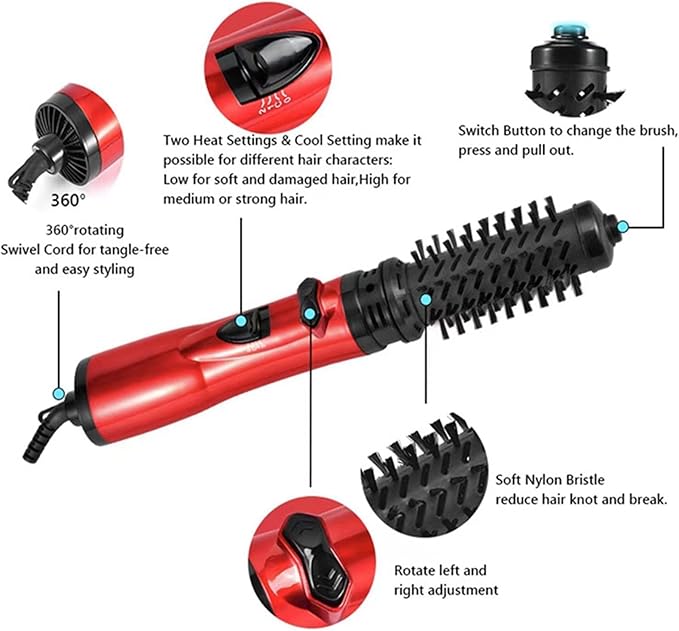 3-in-1 Hot Air Styler and Rotating Hair Dryer, Spin Hair Dryer Brush with 2 Interchangeable Brush, Anti-frizz Hot Air Spin Brush Set for Straightening, Drying, and Curling (Gold)