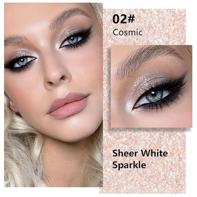 evpct Pear White Shimmer Single Eye shadow Palette Makeup for Older Women, Glitter Sparkly Cream Eye Shadow Palette Brightener for Older Women, High Pigment Waterproof Monochrome Mini Eyeshadow