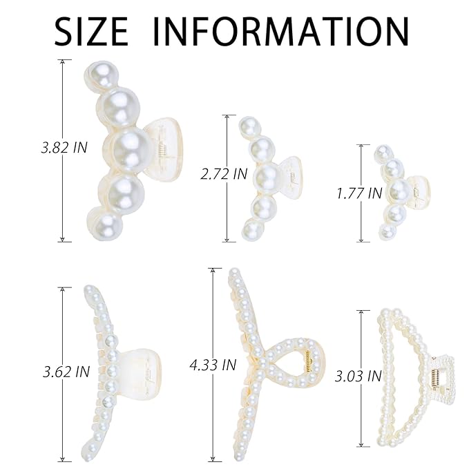 6 PCS Large Pearl Hair Claw Clips Medium Hair Barrette Clamps Small Fashion Hair Accessories for Women Big Banana Jaw Clip Barrettes Nonslip for Thick Thin Hair