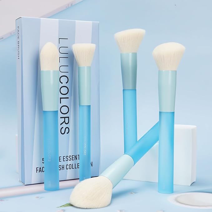 5 Pcs Face Makeup Brush Set – Soft, Cruelty-Free Synthetic Bristles with Translucent Rubberized Handles, Makeup Brushes for Powder, Blush & Contour –Brush Collection-Blue Candy Brushes