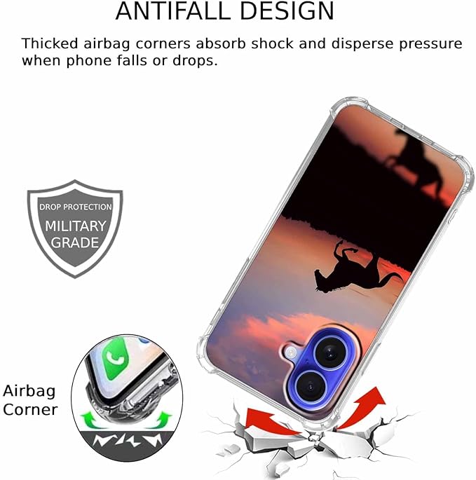 Case for iPhone 16 with Horse Design,Aesthetic Cute Wild World Pattern for Girls Boys,Soft TPU Bumper Phone Cover(16,Horse)
