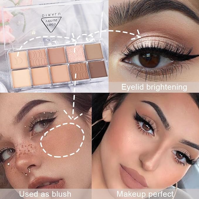 10Colors Nude Light Brown Eyeshadow Palette Makeup,Natural Neutral Highly Pigmented Eye Shadow,Naturing-Looking Long Lasting Waterproof Blendable Hypoallergenic Suitable for Beginners