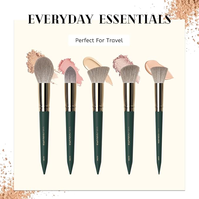 5-Piece Face Makeup Brush Set in Dark Blue – Precision Brushes for Flawless Application and Blending(5 Face Green)