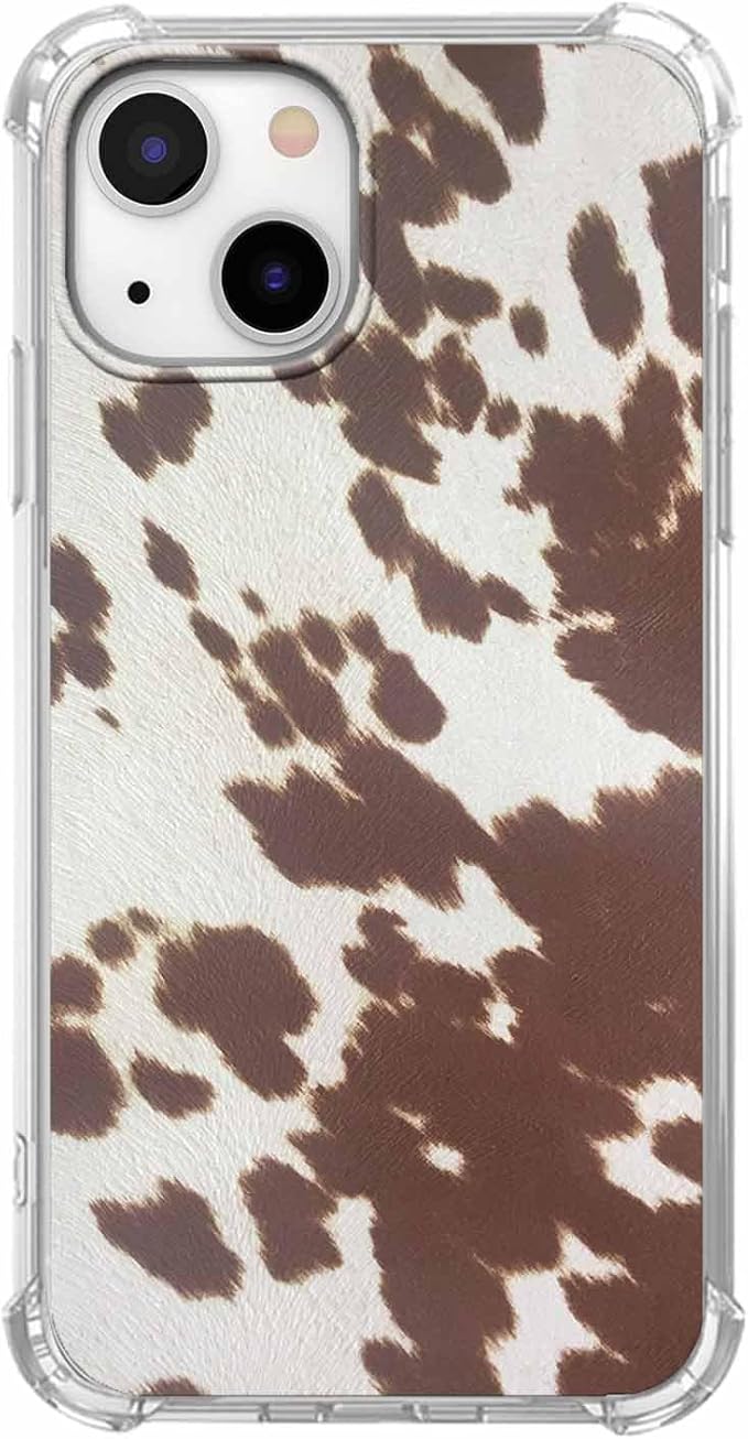 Case for iPhone 14 with Cowhide Pattern,Farm Animal Retro Western Cattle Desgin,Trendy Soft TPU Bumper Phone Cover(14,Leather)