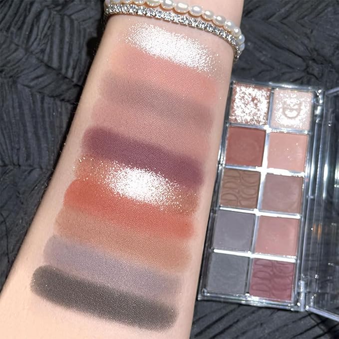 10Colors Gold Brown Gray Colorful Eyeshadow Palette Makeup,Natural Neutral Highly Pigmented Eye Shadow,Naturing-Looking Long Lasting Waterproof Blendable Hypoallergenic Suitable for Beginners