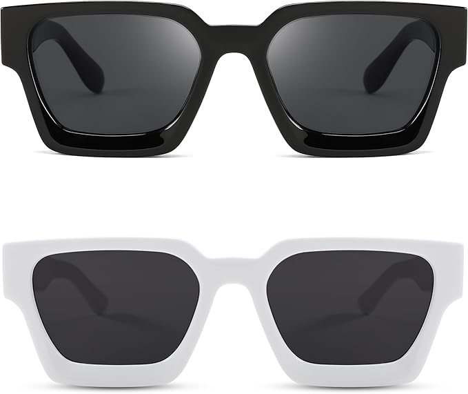 FEISEDY Retro 90s Square Sunglasses for Women Men Trendy Chunky Rectangle Sunglasses UV400 Protection B2385
