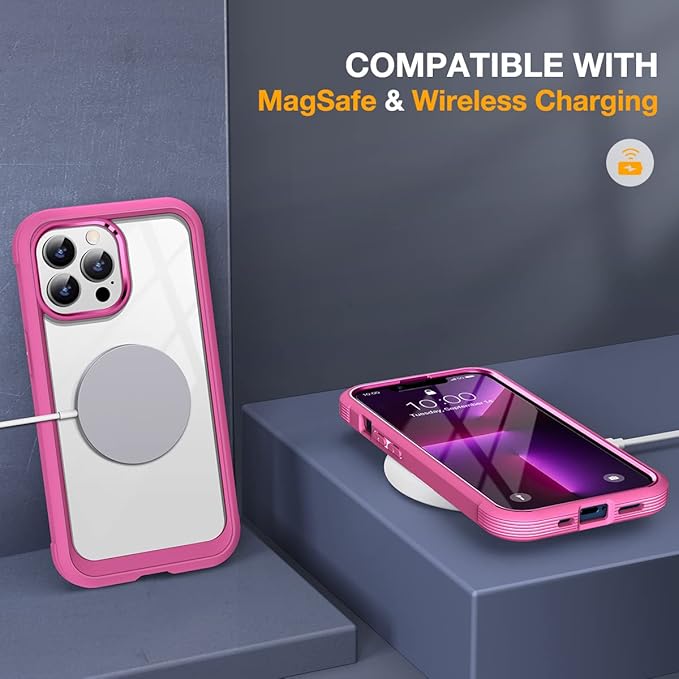 Miracase Glass Case for iPhone 13 Pro Max 6.7 inch, Upgrade Full-Body Clear Bumper Case with Built-in 9H Tempered Glass Screen Protector for iPhone 13 Pro Max, Dianthus Red