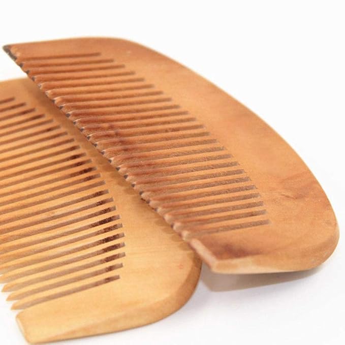 2 Pcs Brown Peach Wood Wooden Comb Anti-Static Comb Close Tooth Comb Styling Tools and Appliances