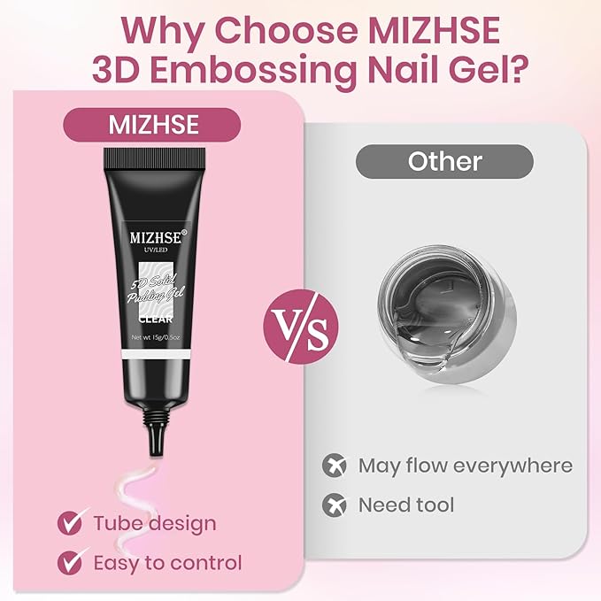 MIZHSE 3D Nail Gel, 2 Pcs 15g 3D Gel Nail Art Sculpting Gel for Nail Art, No Wipe Clear and Milky White Molding Gel for Nails Art Decoration Manicure Charms Home DIY