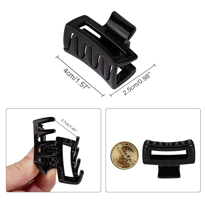 Cobinaan Small Claw Hair Clips for Women Girls, 10 Pieces 1.5 Inch Mini Hair Jaw Clips for Thin/Medium Thick Hair, Matte Rectangle Nonslip Clip with Gift Box (Black+clear color series)