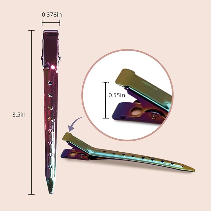 Kitsch Metal Duck Billed Hair Clips - Hair Styling Clips for Sectioning, Cutting, Coloring, Blow Drying and Makeup | Salon Quality Accessories - 6pcs (Iridescent)