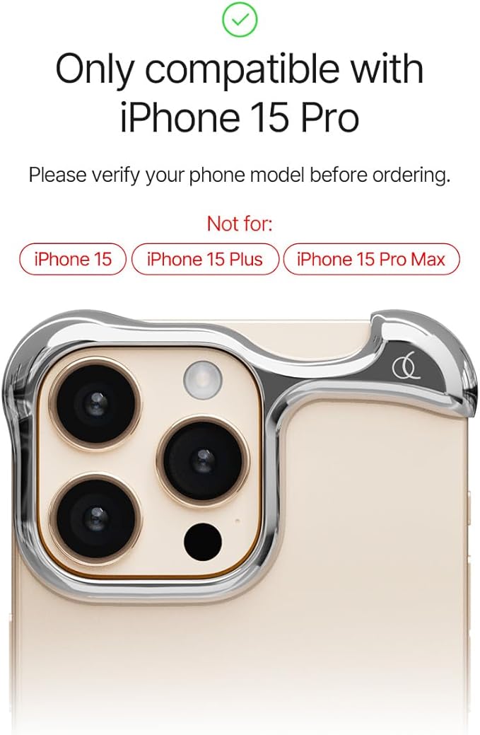 Arc Pulse Designed for iPhone 15 Pro Phone Case (2023), Minimalist Protective Shock Absorption Aerospace Grade Aluminum Shells + Elastomer Inlays Easy Fit 6.7 inch (Aluminum Mirror Polished Silver)