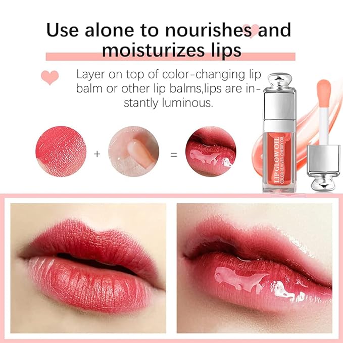 2PCS Hydrating Lip Glow Oil, Lip Oil Gloss Transparent Toot Tinted Nourishing Long Lasting Repairing Lightening Lip Lines (RASPBERRY) 0.2 OZ