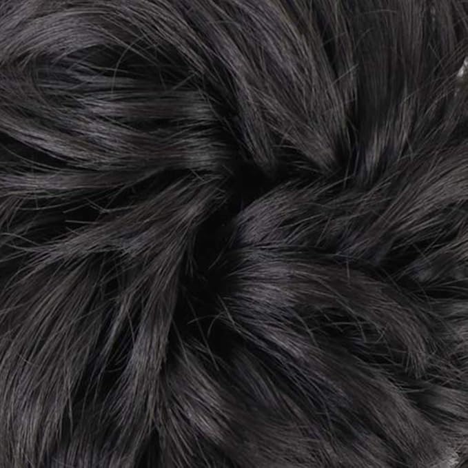 MORICA 2PCS Messy Bun Hair Piece, Fake Messy Bun Scrunchies for Thin Hair Extension, Curly Wavy Synthetic Chignon Ponytail for Women (Natural Black#)