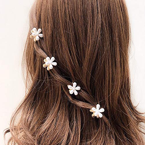 Mini Pearl Hair Barrettes for Women Girls, 10pcs Sweet Artificial Pearl Hair Clips, Flower Pins Clips for Party Wedding Daily