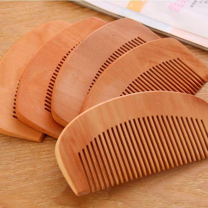 2 Pcs Brown Peach Wood Wooden Comb Anti-Static Comb Close Tooth Comb Styling Tools and Appliances
